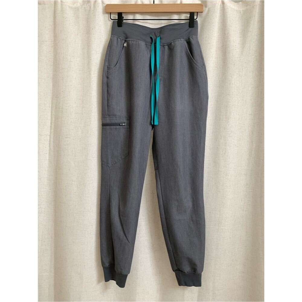 Figs Women’s Gray Scrub Joggers Teal Drawstring Smooth Waistband XS